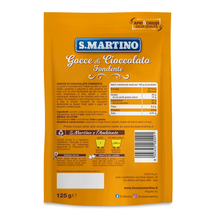 Picaturi de ciocolata amaruie, fara gluten, 125 g, S.Martino 592323
