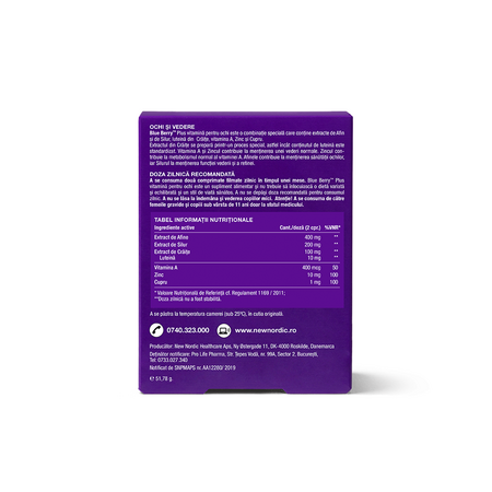 Blue Berry plus vitamina pentru ochi, 60 comprimate, New Nordic 673942