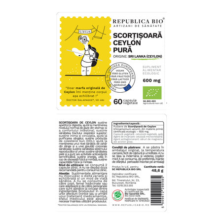 Scortisoara Ceylon pura ecologica, 60 capsule, Republica Bio 762564