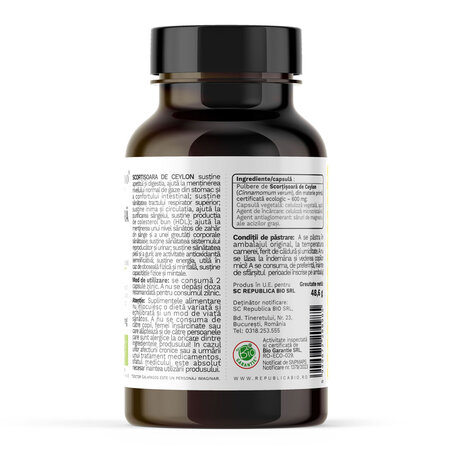 Scortisoara Ceylon pura ecologica, 60 capsule, Republica Bio 593067