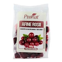 Afine rosii Bio indulcite cu suc de ananas fara zahar, 100 g, Pronat