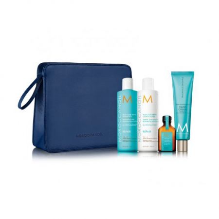 Pachet pentru reparare, Sampon 250 ml, Balsam 250 ml, Ulei Tratament 25 ml si Crema De Maini 100 ml, Moroccanoil