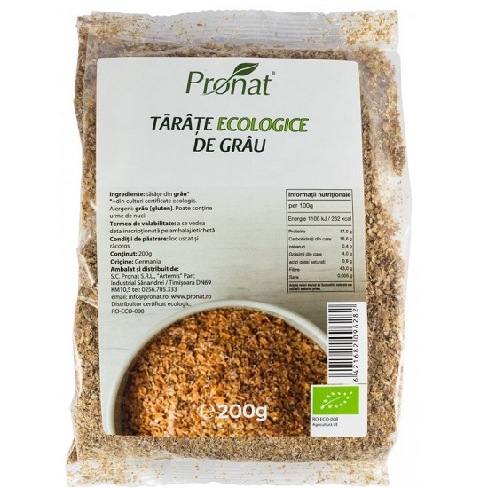 Tarate din grau Bio, 200 g, Pronat