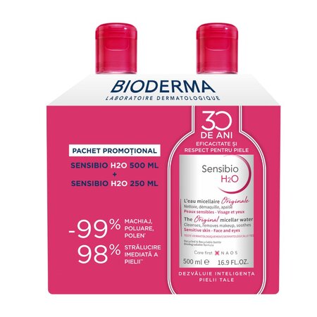 Pachet Apa micelara Sensibio H2O, 500 ml+250 ml, Bioderma 708424