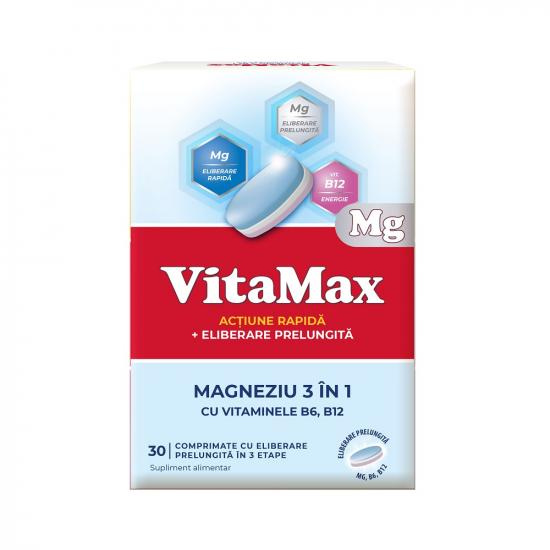 Magneziu 3in1cu vitamina B6 si B12, 30 comprimate, VitaMax