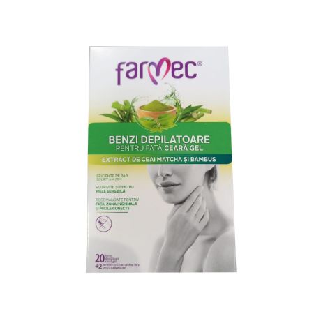 Benzi depilatoare pentru fata cu ceara gel, 20 benzi, Farmec