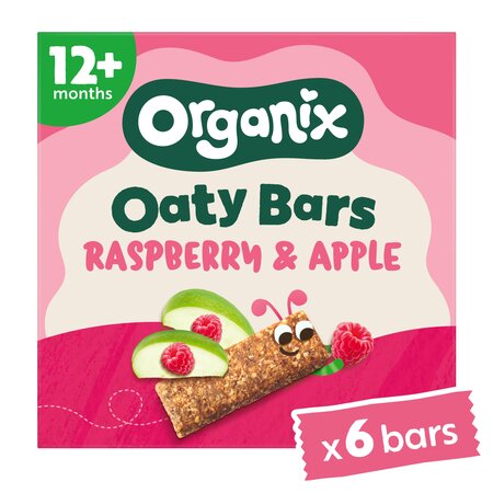 Batoane ecologice din ovaz integral, Mere si Zmeura, 12 luni+, 6 batoane x 23 g, Organix 824773