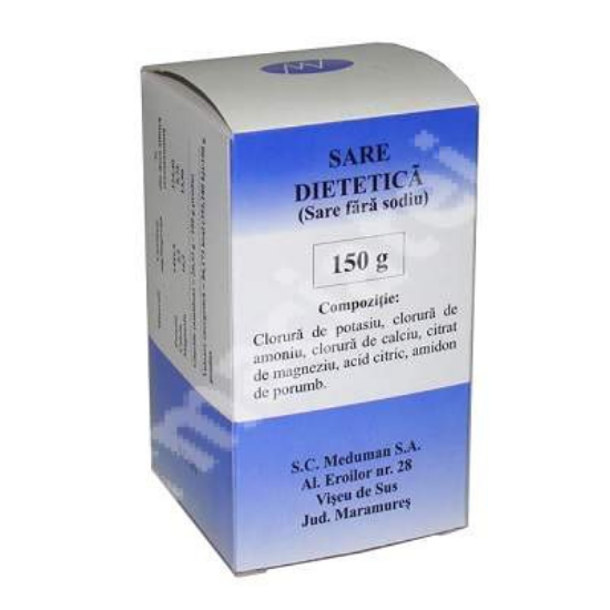 Sare dietetica fara sodiu, 150 g, Meduman  