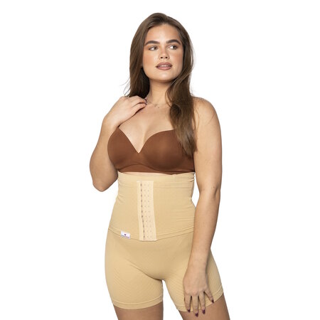Colanti scurti modelatori cu centura abdominala posnatala integrata, Marimea M, Bej, Wondermom 595770