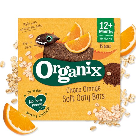 Batoane Bio din ovaz integral cu cacao si portocala, +12 luni, 6 batoane x 23 g, Organix 595896