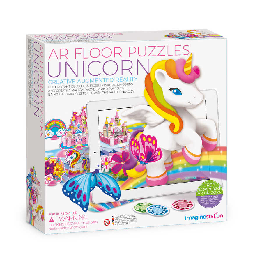 Puzzle de podea cu Realitate Augumentata AR, +4 ani, Unicorni, 4M