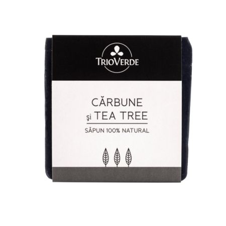 Sapun 100% natural cu carbune si tea tree, 110 g, Trio Verde