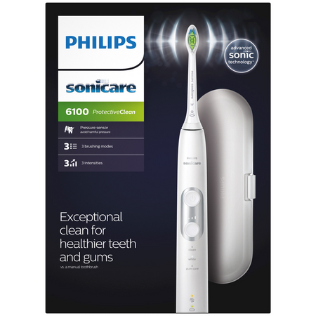 Periuta de dinti sonica electrica cu toc de transport Philips Sonicare ProtectiveClean 6100, alb, HX6877/28, Philips 629058