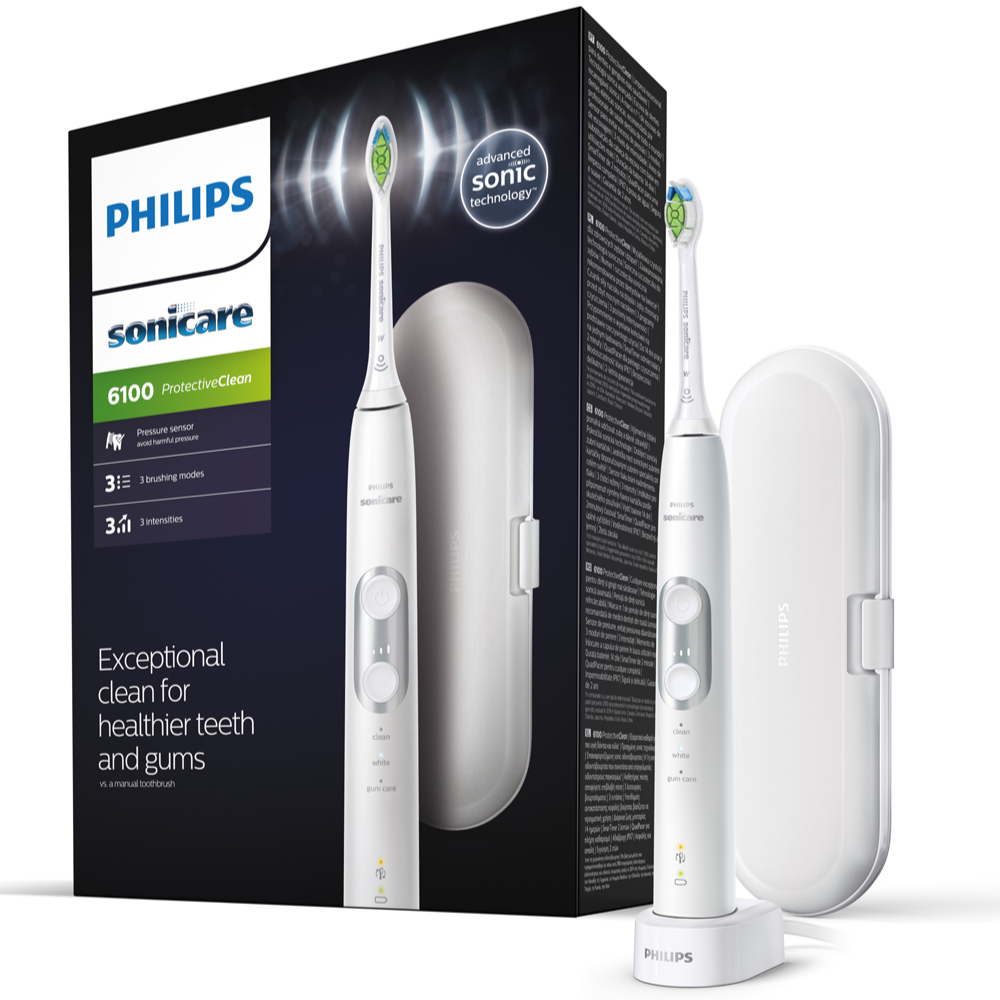 Periuta de dinti sonica electrica cu toc de transport Philips Sonicare ProtectiveClean 6100, alb, HX6877/28, Philips