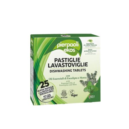 Tablete ECO hidrosolubile pentru masina de spalat vase cu ulei esential de eucalipt si menta, Pierpaoli Ekos, 25 bucati,, 450 g