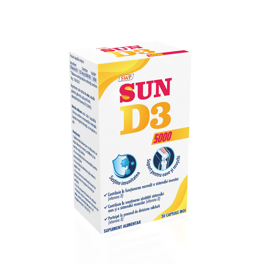 Vitamina D3 5000 UI, 30 capsule, Sun Wave Pharma