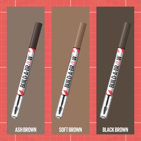 Creion de sprancene + gel de fixare Build a Brow, Ash Brown, 1.4 g, Maybelline 598587