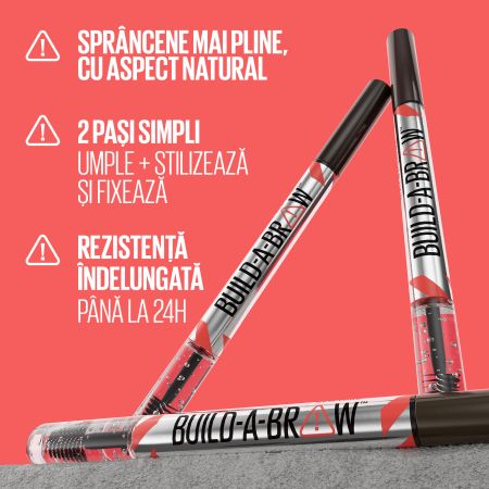 Creion de sprancene + gel de fixare Build a Brow, Ash Brown, 1.4 g, Maybelline 598585