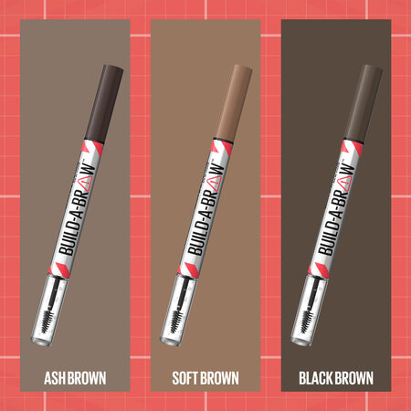 Creion de sprancene + gel de fixare Build a Brow, Soft Brown, 1.4 g, Maybelline 598573