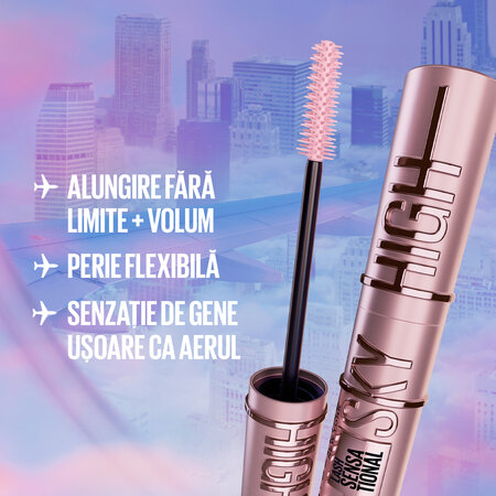 Mascara pentru volum si alungire Lash Sensational Sky High, Burgundy Haze, 7.2 ml, Maybelline 598632