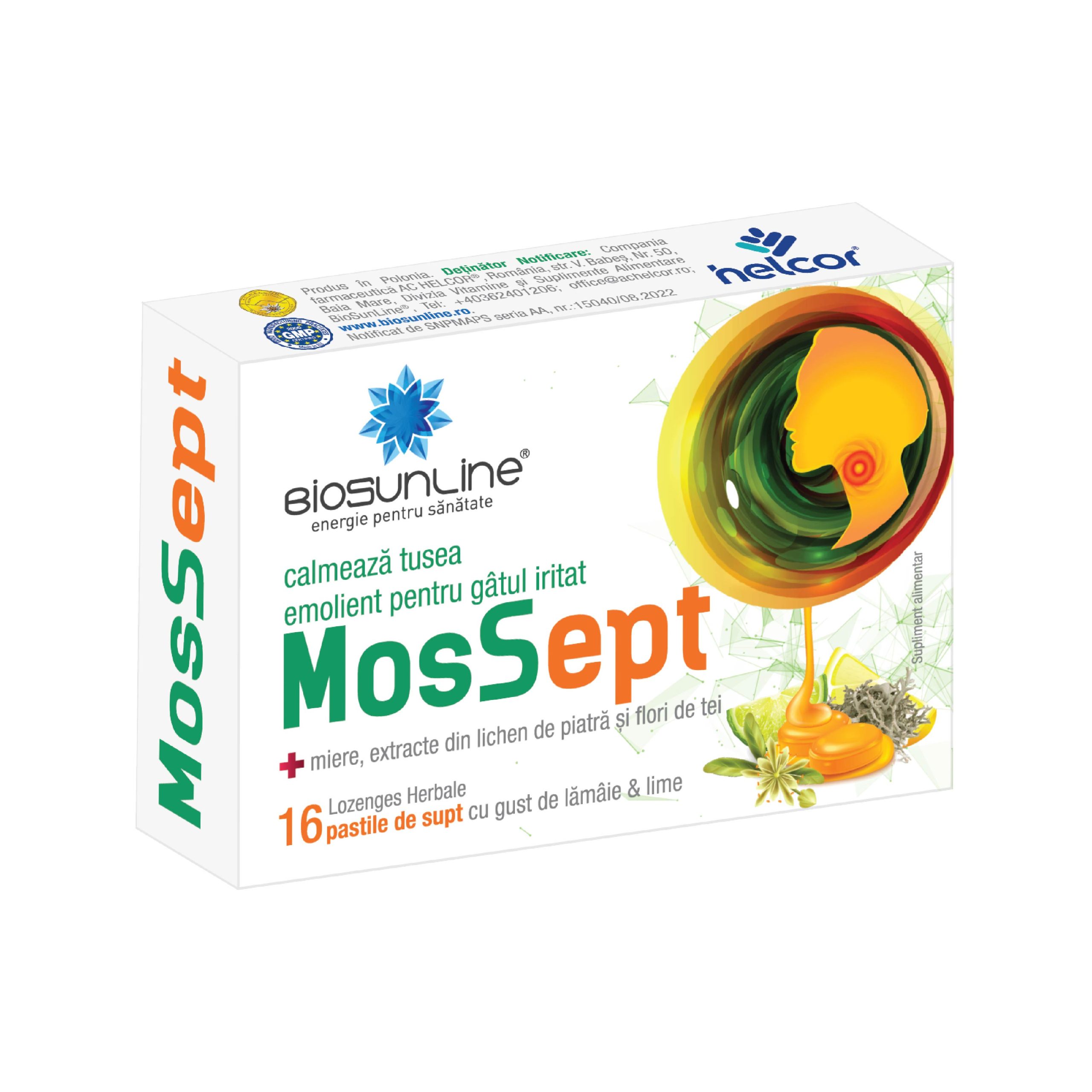 MosSept, 16 pastile de supt, BioSunLine