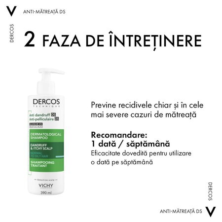 Sampon tratament antimatreata pentru par normal-gras Dercos, 390 ml, Vichy 607885