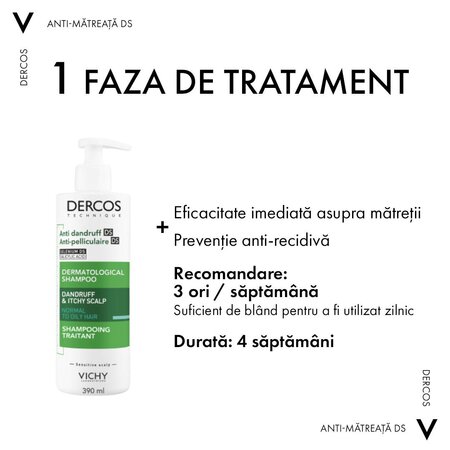 Sampon tratament antimatreata pentru par normal-gras Dercos, 390 ml, Vichy 607886