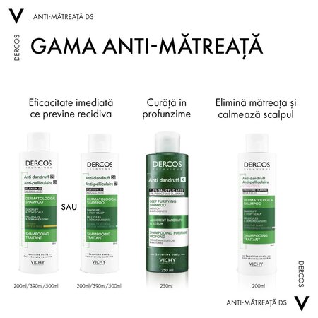Sampon tratament antimatreata pentru par normal-gras Dercos, 390 ml, Vichy 607882