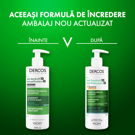 Sampon antimatreata pentru par normal spre gras Dercos, 390 ml, Vichy 816107