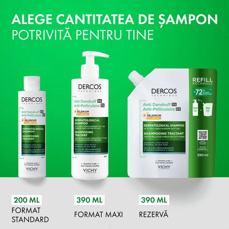 Sampon antimatreata pentru par normal spre gras Dercos, 390 ml, Vichy 816113