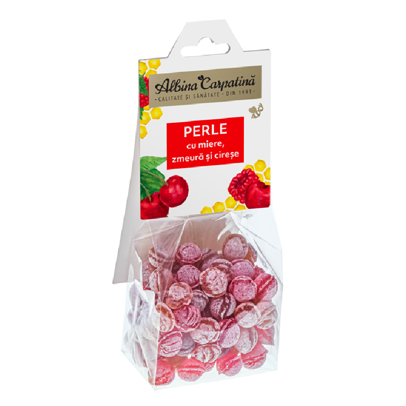 Perle cu miere, zmeura si cirese, 100g, Albina Carpatina