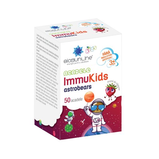 Acadele cu aroma de capsuni Immukids Astrobears, 50 bucati, BioSunLine