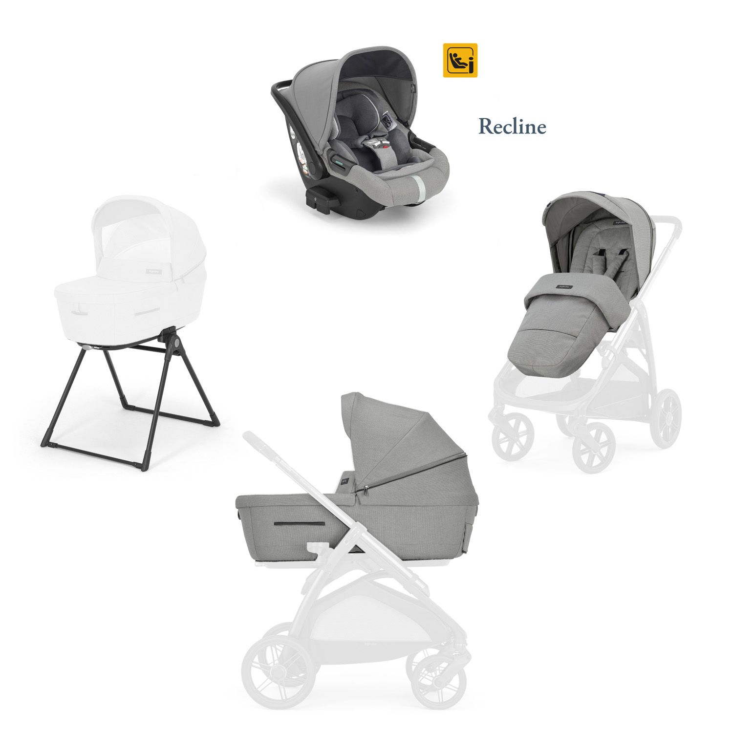 Carucior sistem 4 in 1 pentru copii Aptica Quattro, Satin Grey, Inglesina