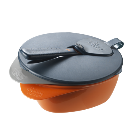 Set castroane, capac si lingurita cu backshield, +6 luni, Gri/Portocaliu, Tommee Tippee 600306