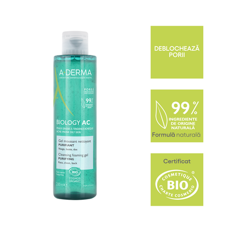 Gel spumant de curatare Biology AC, 200 ml, Aderma 606265