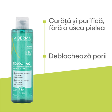 Gel spumant de curatare Biology AC, 200 ml, Aderma 606263