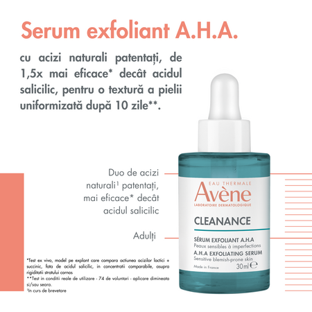 Serum exfoliant cu AHA Cleanance, 30 ml, Avene 647051