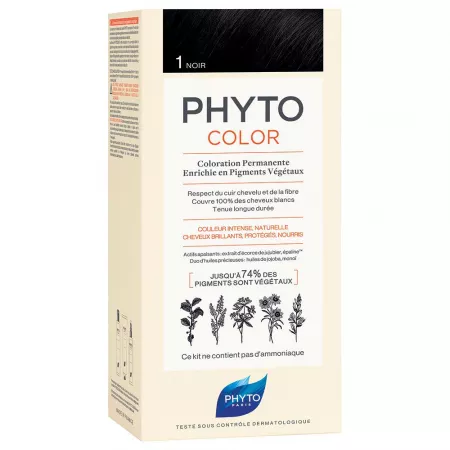 Vopsea permanenta pentru par Phytocolor, Nuanta 1 Negru, 50 ml, Phyto