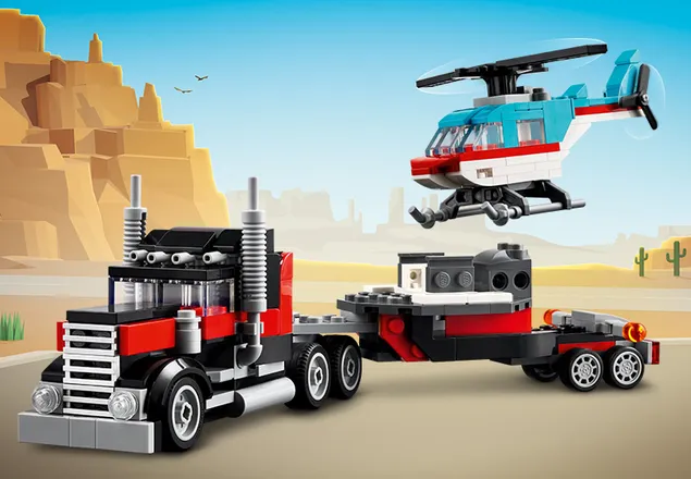 Camioneta-platforma cu elicopter, +7 ani, 31146, Lego Creator 3 in 1
