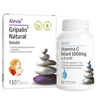 Gripalin Natural solubil 10 plicuri + Vitamina C Retard 1000 mg cu Zinc si D3, 30 capsule, Alevia