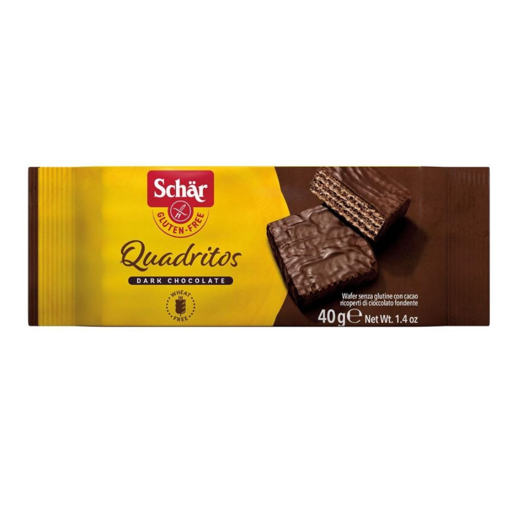 Napolitane cu cacao invelite in ciocolata neagra Quadritos, 40 g, Schar