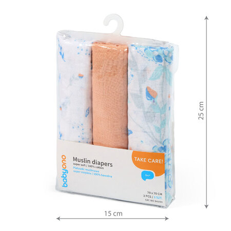 Set 3 scutece din muselina, Portocaliu, Babyono 604684