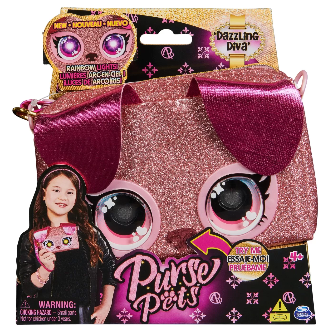 Gentuta interactiva Dazzling Diva Rainbow Lights, +4 ani, Purse Pets