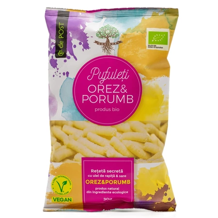 Pufuleti Bio din orez si porumb cu sare de mare, 30 g, Govinda