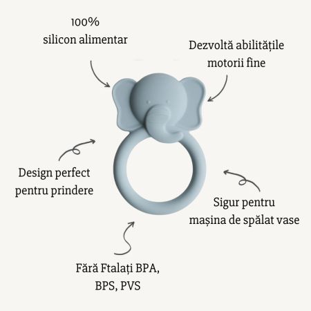 Jucarie pentru dentitie din silicon, Elephant Cloud, Mushie 605294