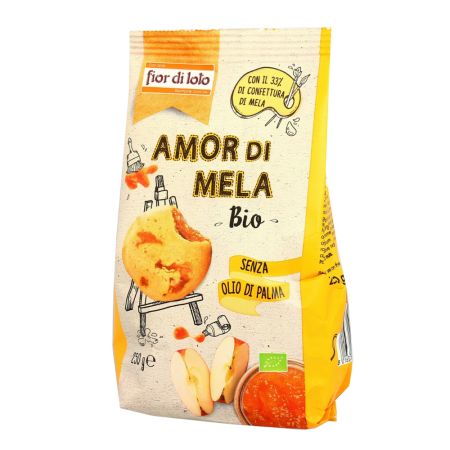 Biscuiti Bio din grau cu umplutura de mere, fara ulei de palmier, 250 g, Fior di Loto