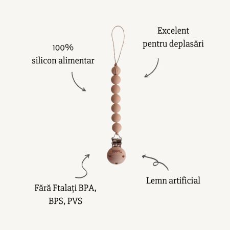 Lant pentru suzeta, Halo Pale Taupe, Mushie 605585
