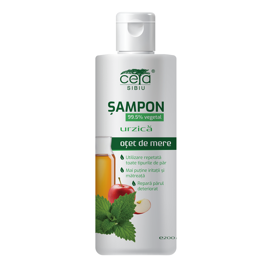 Sampon 99.5% vegetal cu otet mere si urzica, 200 ml, Ceta