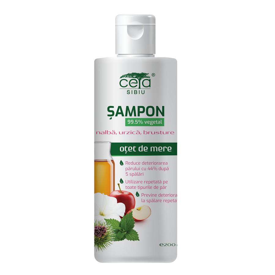 Sampon 99.5% vegetal cu otet mere, nalba, urzica si brusture, 200 ml, Ceta