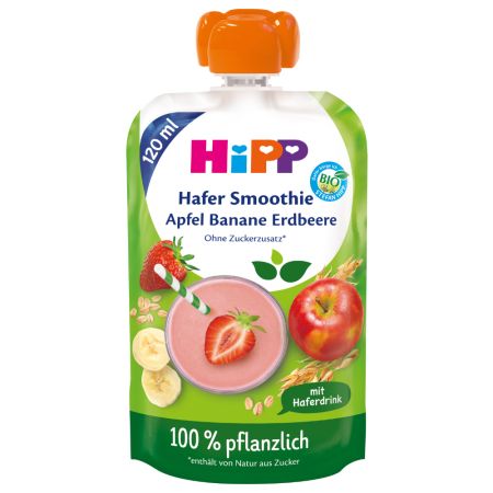 Smoothie mere, banane, capsuni cu ovaz, 120 ml, Hipp